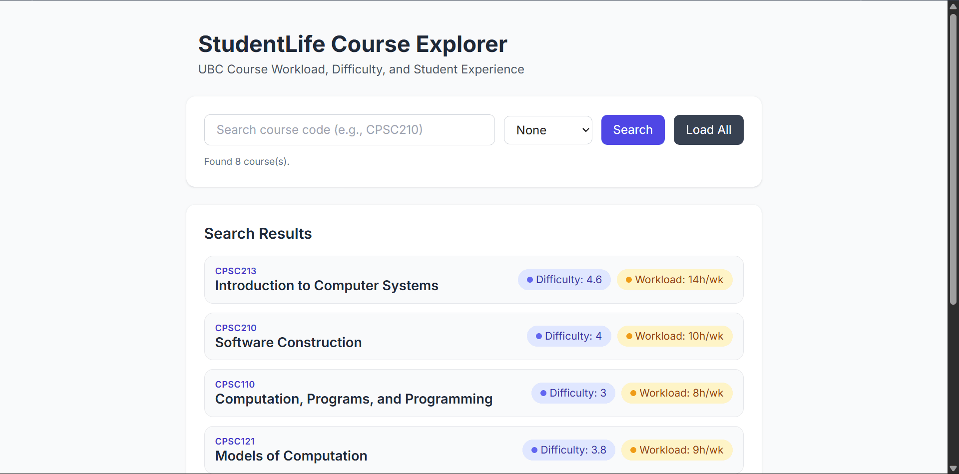 StudentLife Course Explorer preview